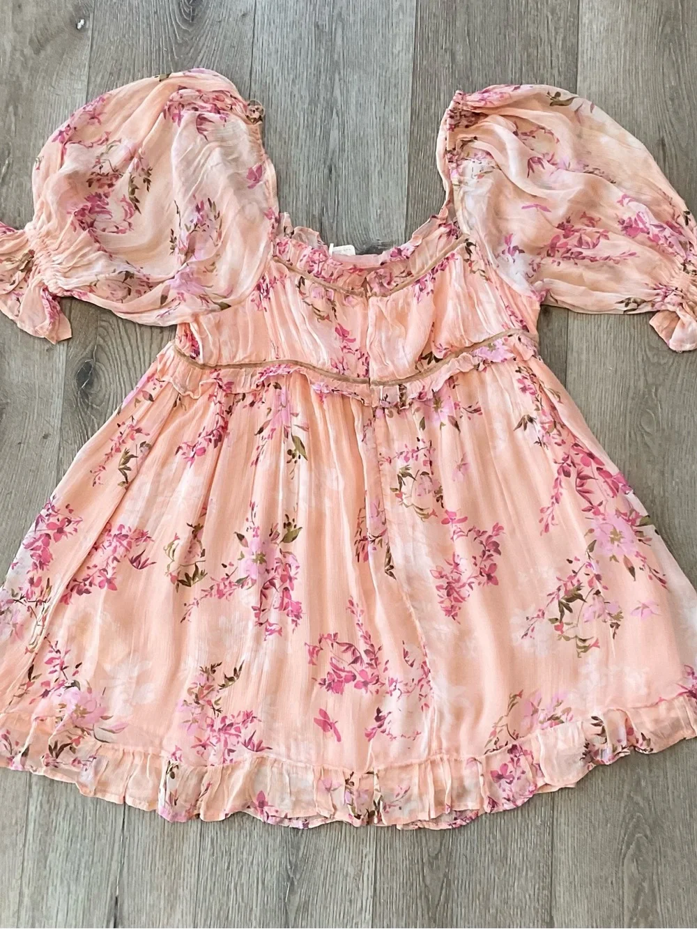 Free People Marney Floral Mini Dress In Peach Combo Size Large NWT
